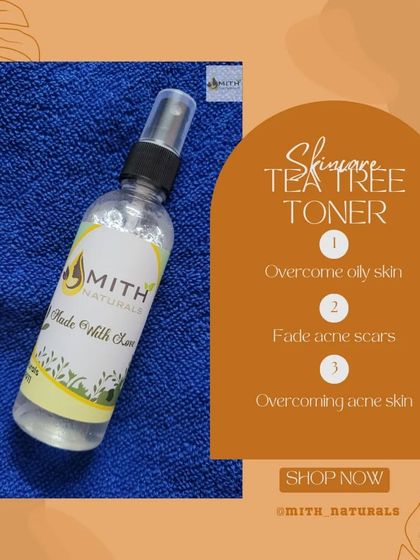 My Tea Tree Toner, a must-have for oily and acne-prone skin. This graphic explains how it helps clear pores, lighten blemishes, and control acne. Just a few sprays can refresh your skin.