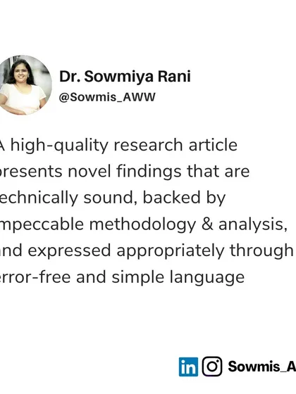 What defines a high-quality research article? It presents novel findings that are technically sound, backed by impeccable methodology, and expressed in error-free, simple language. This is the standard I help researchers achieve.