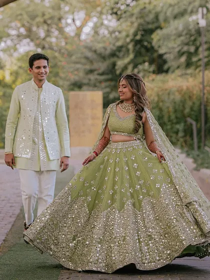 A walk to remember at The Westin Pushkar. We capture the movement and flow of the bride's lehenga, creating dynamic and graceful portraits that feel alive.