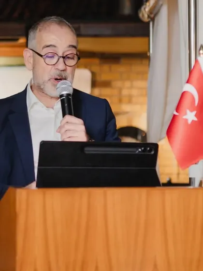 An ambassador speaking at an event hosted at our venue. We have the facilities to accommodate presentations and speeches.