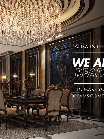 We are ready to make your dreams come true. This regal dining room, with its ornate chairs and massive crystal chandelier, is an example of how I turn a client's vision of luxury into a tangible reality.