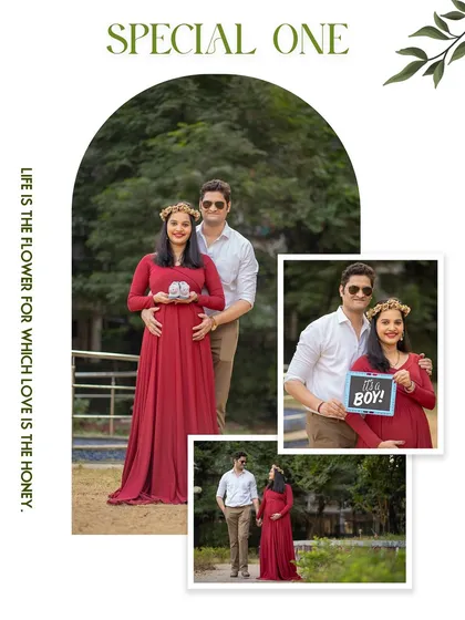 A collection of happy moments from a couple's shoot, including a fun gender reveal with a chalkboard sign.