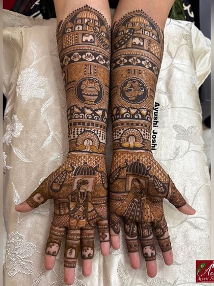 A slightly different angle of the Maharashtrian bridal design, showing the rich detail and cultural elements.