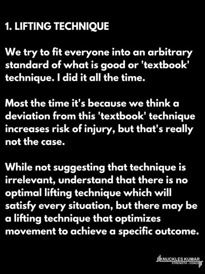 My view on lifting technique has evolved. There is no single 'textbook' technique. Instead, we find the optimal technique for you to achieve a specific outcome, with the primary focus on managing load correctly.
