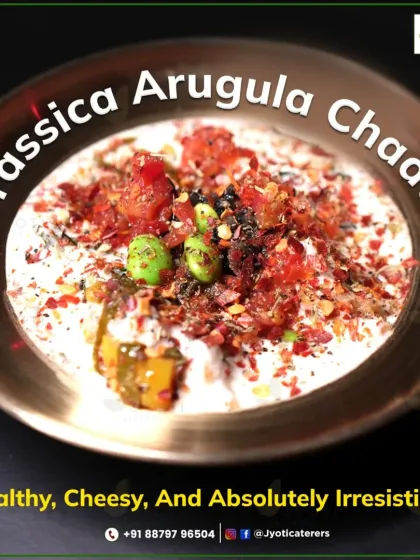 A healthy and cheesy Brassica Arugula Chaat. This innovative chaat combines fresh greens with classic Indian spices for an absolutely irresistible flavour.