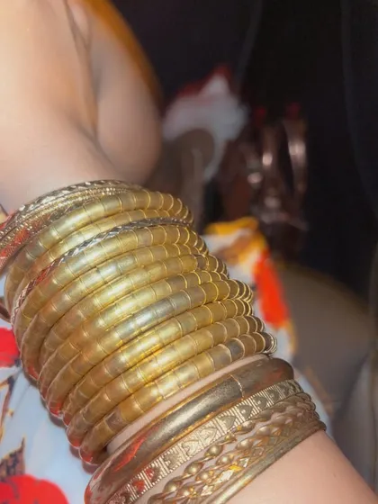 A close-up of my bangles from a festive night out. I love traditional accessories.