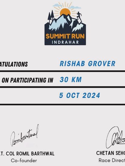 My official certificate for participating in the 30 km Indrahar Summit Run. This was a special achievement for me in October.