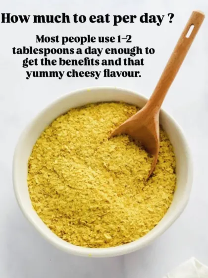 How much nutritional yeast should you eat per day? For most people, 1-2 tablespoons a day is enough to get the benefits and that yummy cheesy flavor. I love sprinkling it on salads, soups, and even toast.