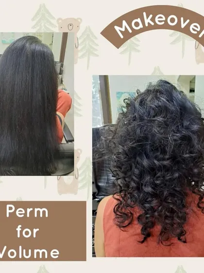 For hair that feels flat or lacks body, a perm can be a game-changer. This before-and-after shows how we can create lasting volume and beautiful, natural-looking curls, transforming fine hair into a full, textured style.