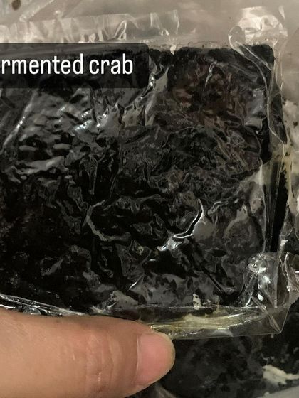 This is a block of fermented crab, which I use to make a very pungent and flavourful chutney. It's a special ingredient that adds a unique taste of the region.