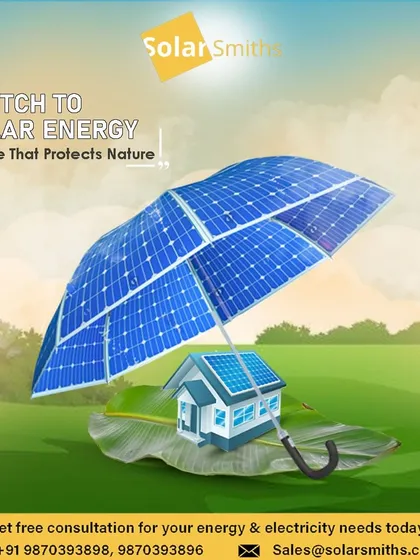 I provide the energy source that protects nature. This umbrella made of solar panels symbolizes how my solutions shield both your home and the environment.