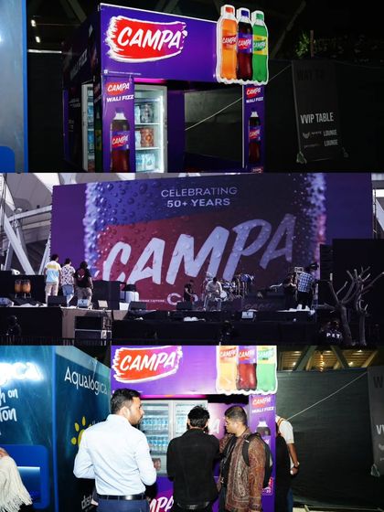 We create engaging on-ground activations for our partners, like this branded beverage stall for Campa, allowing them to connect directly with a massive and engaged audience.