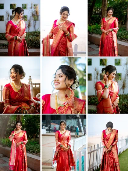 A collage of moments from a beautiful beachside wedding. My bride's look was designed to be radiant and joyful, perfect for her seaside celebration.