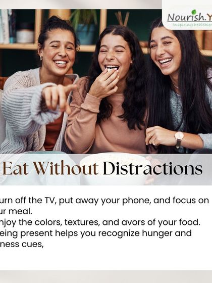 To practice mindful eating, eat without distractions. Turn off the TV, put away your phone, and focus on your meal. This helps you recognize your body's cues and enjoy your food more.