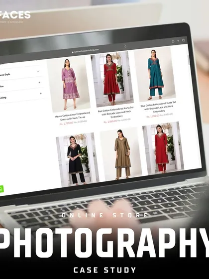 This screenshot displays a clean, grid-based layout of our ethnic wear photography on an e-commerce site, demonstrating our ability to produce consistent, high-quality catalogue images.