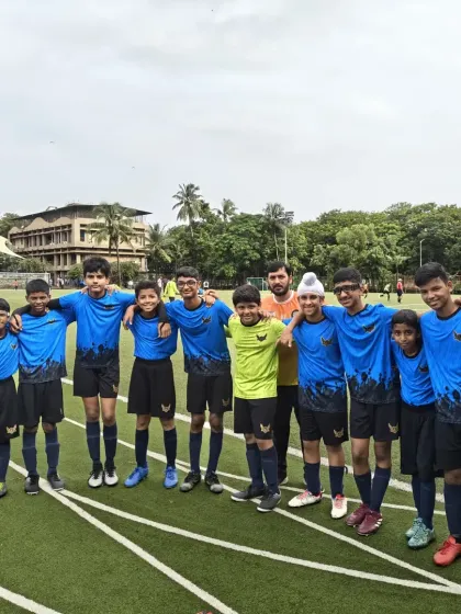 Our Under-13 team ready for their match at the Tata Sports Club Football Tournament.