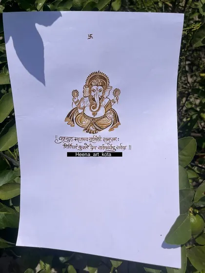 A close up of the finished Ganesha practice design. Notice the clean lines and balanced shading, which are fundamental techniques we focus on in the beginner modules of the course.
