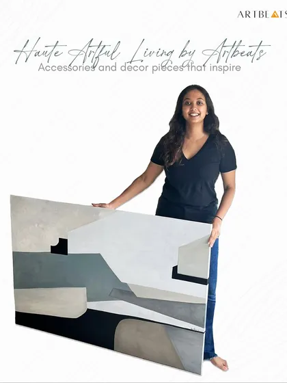 Here I am with a large custom commission, a piece that was born from a conversation with a client about their space and story. Creating large-scale abstract art that transforms a room is one of my greatest joys. This is what I mean by haute artful living, bringing bespoke, meaningful art into your daily life.