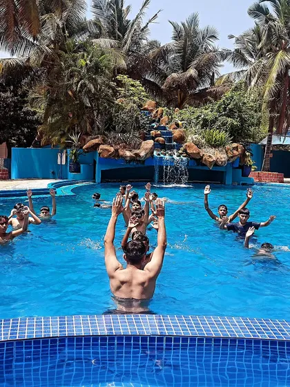 A refreshing pool hydrotherapy session for recovery after a tough game in Goa. We work hard and recover smart.