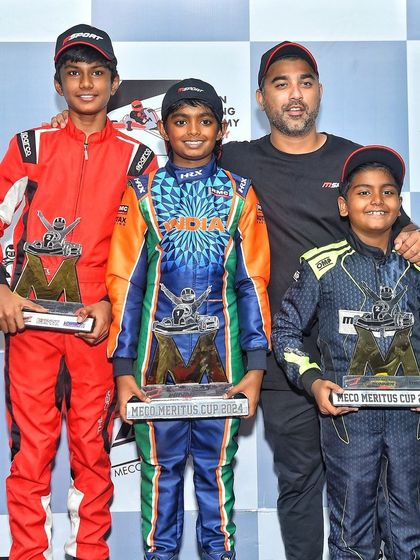 The Micro-Max champions of the Meco Meritus Cup 2024 with their trophies. Our events give the youngest racers a taste of professional competition and victory.