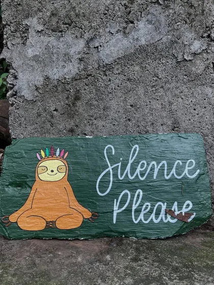 A gentle reminder we often find on our retreats. Silence is a powerful tool for healing and self-discovery, and we create plenty of space for it.