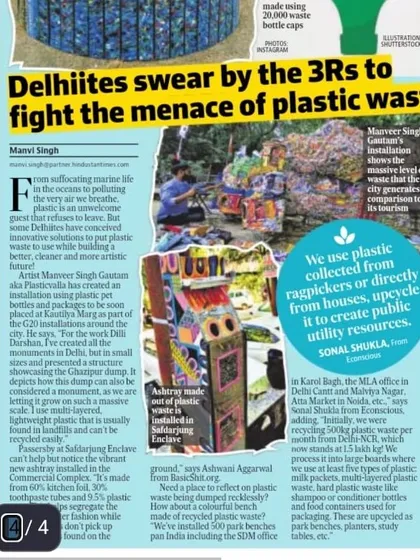 This article in HT City quotes us on how we collect plastic from ragpickers and households to upcycle it into public utility resources like park benches.