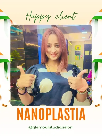 This client is ready to rock her new look. Her Nanoplastia treatment resulted in vibrant, straight hair that perfectly frames her face.