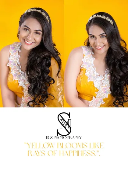 A collage from the yellow series, combining a couple of poses to showcase the model's range and the overall cheerful theme of the shoot.