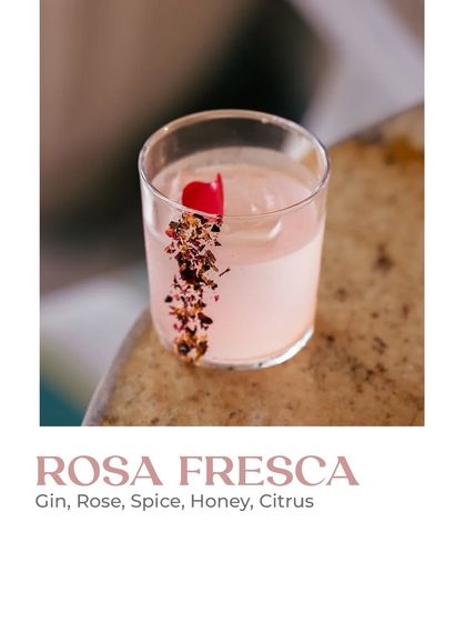 The Rosa Fresca is a blend of gin, rose, spice, honey, and citrus. It's one of the stars of my Amore Floreale collection, where I challenged my bar team to concoct drinks as intoxicating and enchanting as the flowers that inspire them.