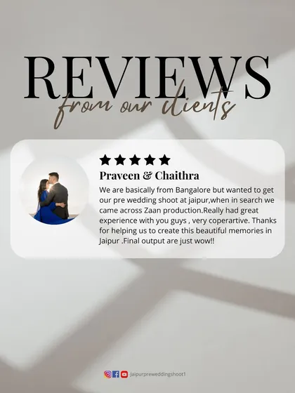 "Final output are just wow!!" A review from Praveen and Chaithra from Bangalore, who were happy they chose us for their destination pre-wedding shoot in Jaipur.