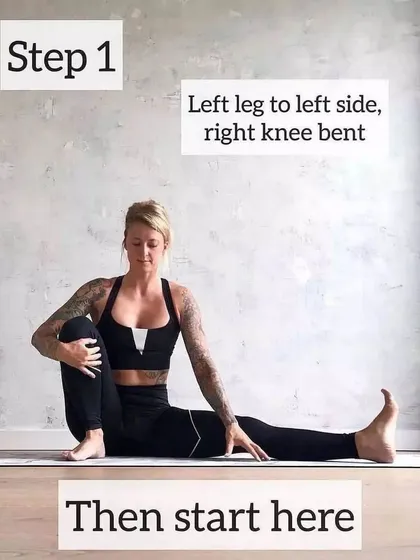 This is the first step for a deep side stretch. I teach students to start here, focusing on the foundation of the pose before moving deeper.