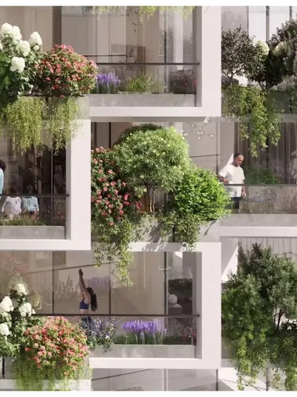 The staggered balconies of Sky Gardens provide privacy for each resident while contributing to a cohesive and dynamic overall facade.