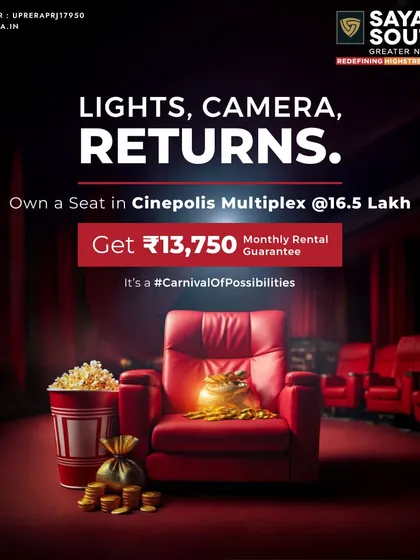 We offer unique investment models that provide tangible returns. This graphic details our offer to own a seat in the Cinépolis Multiplex at Saya South X, which includes a guaranteed monthly rental income, turning a passion for movies into a smart financial asset.