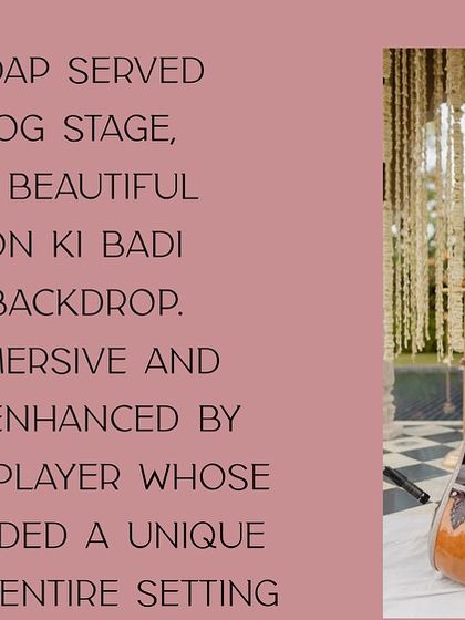 The inspiration for the minimalist wedding mandap. The idea was to use the venue's beautiful architecture as the main backdrop, enhanced by the soulful melodies of a live sitar player.