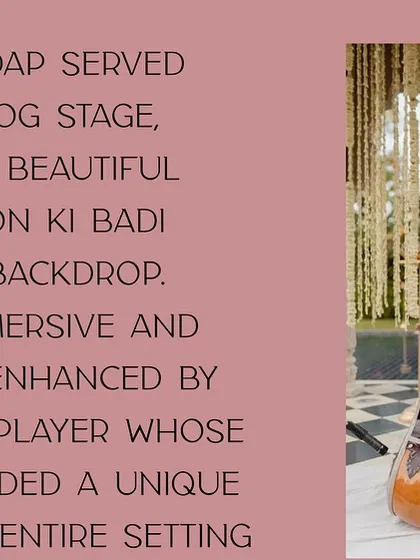 The inspiration for the minimalist wedding mandap. The idea was to use the venue's beautiful architecture as the main backdrop, enhanced by the soulful melodies of a live sitar player.
