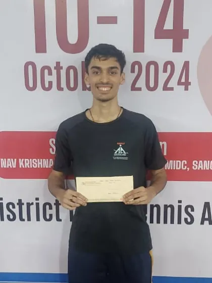 Deepit Patil holds his prize after a commanding performance led to a gold medal in the Men’s Singles at the Maharashtra State Ranking Tournament in Sangli.