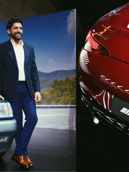 Brand ambassador Farhan Akhtar posing with a classic Mercedes, juxtaposed with a detailed shot of the new AMG's rear design. This shows how I can create images that connect a brand's heritage with its future.