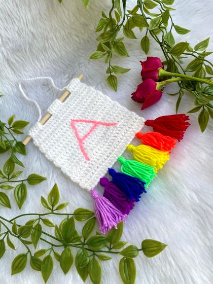 The rainbow initial banner from a different angle.