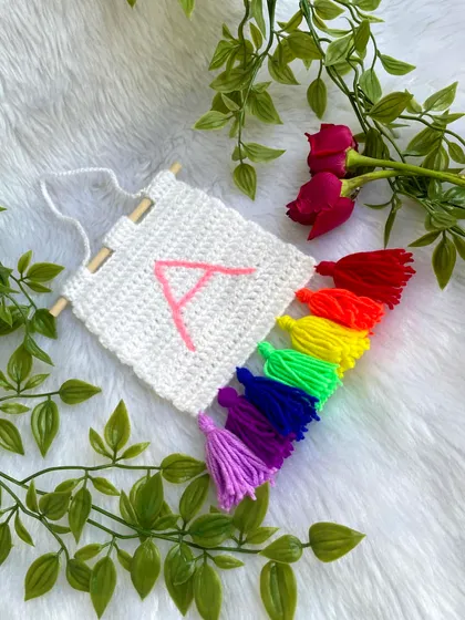 The rainbow initial banner from a different angle.