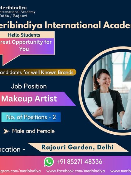 We actively help our graduates find jobs. This is a call for male and female makeup artists for well-known brands in Rajouri Garden, Delhi.