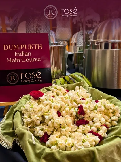 Our Dum Pukht station, adorned with a basket of fresh jasmine flowers. This detail adds a fragrant and traditional touch to the presentation, enhancing the overall sensory experience.