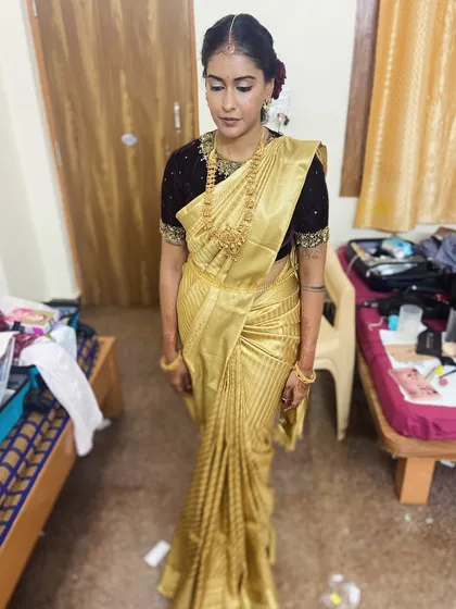 Another full-length view of the client's look.