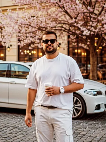 A daytime shot in a stylish city setting with a luxury car. This represents the global appeal of my music, blending local Mumbai flavor with international sounds.