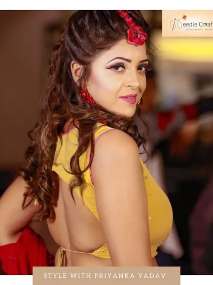 For those who love a bold look, we design stunning backless blouses like this yellow one, perfect for a Mehendi or Sangeet ceremony.
