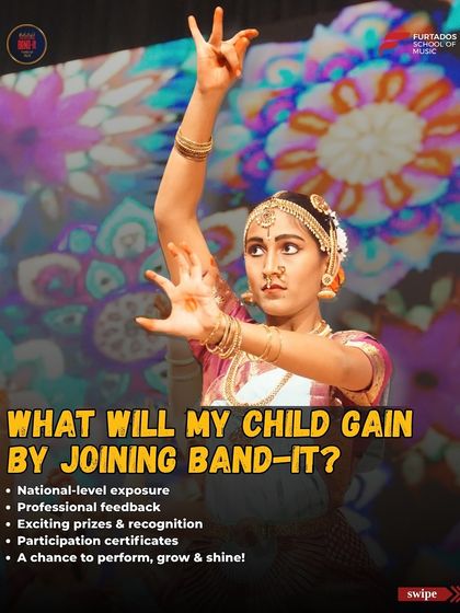 What does a child gain from Band-It? This graphic clearly outlines the key benefits: national-level exposure, professional feedback, exciting prizes, and a chance to grow and shine on a major platform.