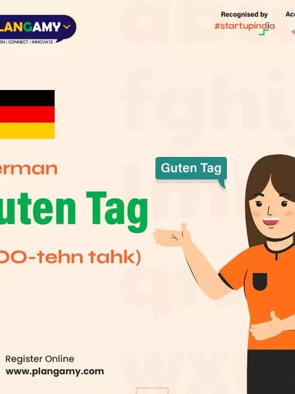 This graphic teaches you the common German greeting 'Guten Tag', complete with a simple pronunciation guide.