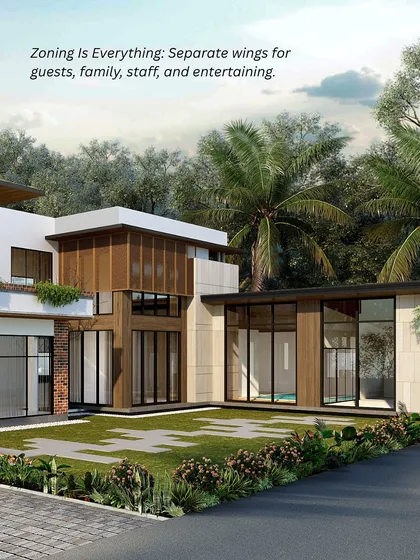 These images illustrate our philosophy on creating privacy through architecture. We use strategies like zoning, landscaping, and layered boundaries to create homes that feel like a private sanctuary, even in a busy city.
