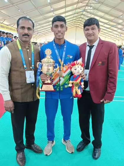 Ramchandra Sitaram Zore after winning the gold medal for Team Maharashtra at the Khelo India Youth Games.
