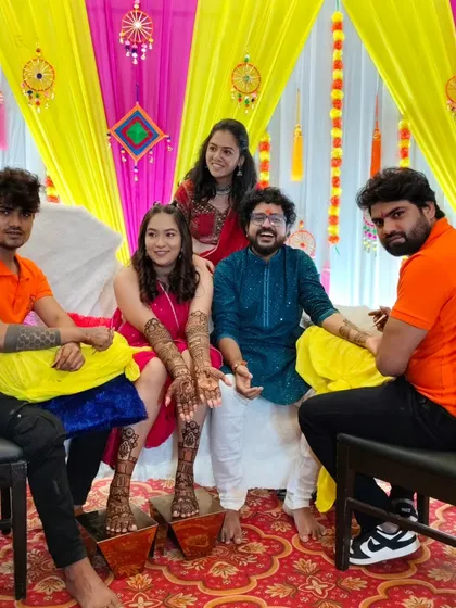 A group photo with the happy couple and our artists. We love being part of the wedding celebrations and creating lasting memories.