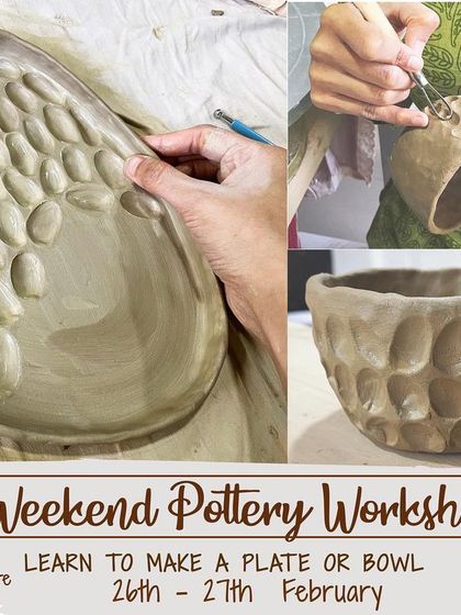 This graphic highlights the textured plates and bowls you can create in our weekend hand-building workshop.
